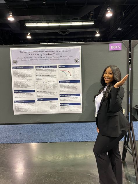 From November 9th - 12th, 2022 I had the pleasure of presenting my research, under the instruction of my P.I Dr. Michelle Gaines, at the Annual Biomedical Research Conference for Minoritized Students (ABRCMS) in Anaheim, CA on the effect of microgels and how they may be of use within biomedical applications. The research was entitled "Biomolecular Attachment Yield Analysis on Microgels Confirmed by Acid-Base Titration". This was my first experience attending an international conference. Research Conference Aesthetic, Researcher Aesthetic, Phd Student Aesthetic, Conference Aesthetic, Research Aesthetic, Research Conference, Engineering School, Tech Conference, Young Professional Outfits