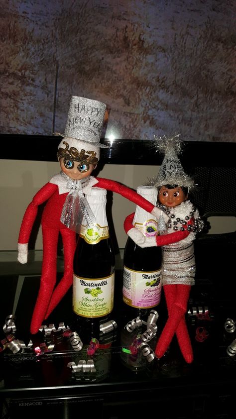 elf on the shelf happy new year stayed til new years tiny sparkling grape juice New Years Elf On The Shelf, Elf On The Shelf New Years Eve, Sparkling Grape Juice, Kindness Elves, Elf On Shelf, Elf Me, New Year’s Day, Elf Fun, Elf Ideas