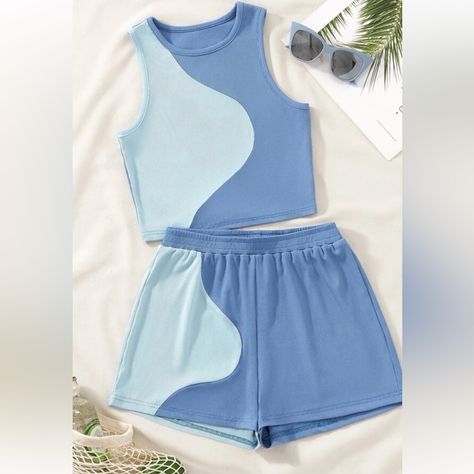 This Blue Set Is Super Cute And Comfy. I Really Love It But I Just Don’t Wear It. The Top And Bottoms Are Size Medium And Are True To Size. Also Stretchy Which I Also Like! Perfect Condition, Never Worn, No Rips Or Snags. I’m Flexible With Pricing:) Tank Top Shorts, Cute Dress Outfits, Quick Outfits, Cute Preppy Outfits, Lazy Day Outfits, Trendy Summer Outfits, Easy Trendy Outfits, Tween Outfits