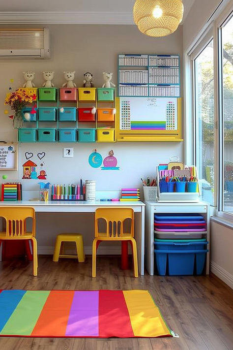 36 Fantastic Homeschool Room Ideas to Spark Your Child's Creativity Toys Room Ideas, Learning Spaces Design, Learning Room Ideas, Preschool Art Room, Homeschool Setup Small Spaces, Cozy Homeschool Room, Homeschool Set Up, Study Room For Kids, Diy Homeschool Room