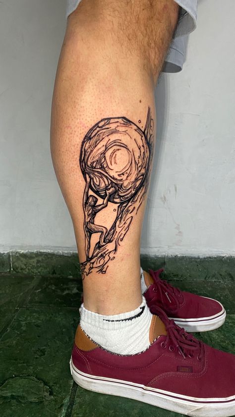 Minimalist Sisyphus Tattoo, Epicurus Tattoo, Sisyphus Tattoo Design, Sysphisus Tattoo, Existentialist Tattoo, Sisphyus Tattoo, Sisyphus Tattoo Minimalist, Myth Of Sisyphus Tattoo, Classics Tattoos