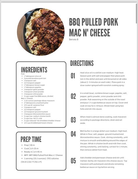 Elyse Ellis Recipes, Pulled Pork Mac N Cheese, Pulled Pork Mac And Cheese, Pork Mac And Cheese, Elyse Ellis, Macro Friendly Food, Barbecue Pulled Pork, Boneless Pork Loin, Healthy High Protein Meals