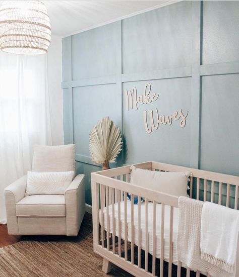 Our last year’s prediction that moody greens would be popular in the nursery was spot on. This year’s scene stealer will be our girl, blue. From dusty blue to midnight to just a little bit french country, we think the right blue can make a statement while also lending itself as a versatile neutral. Blue Nursery by @trendykenziee Nursery Accents, Coastal Nursery, Nursery Accent Wall, Dreamy Nursery, Nursery Trends, Nursery Room Design, Baby Room Inspiration, Baby Boy Room Nursery, Nursery Room Inspiration