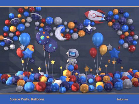 A set of decorative balloons for your space parties. Includes 10 objects, has 4 color palettes. Items in the set: Found in TSR Category 'Sims 4 Decorative Sets' Sims Party, The Sims 4 Pack, Lotes The Sims 4, Clothes Cc, Toddler Birthday Party, Toddler Parties, Sims 4 Children, Male Clothes, Sims 4 Toddler