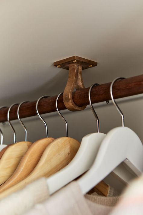 Unique Curtain Rods, Closet Hardware Ideas, Wardrobe Hardware, Closet Redesign, Wardrobe Rail, Closet Hardware, Cafe Curtain Rods, Traditional Shelves, Bronze Fixtures