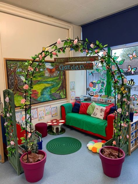 Garden Theme Classroom, Reading Corner Classroom, Reading Garden, Eyfs Classroom, Preschool Rooms, Christmas Boho, Preschool Classroom Decor, Classroom Layout, Elementary Classroom Decor