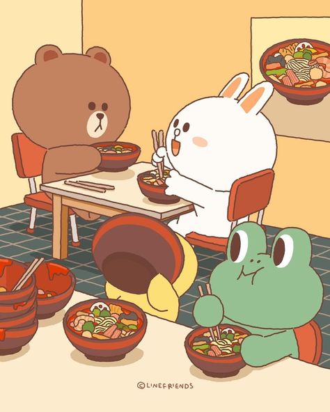 LINE FRIENDS_Official | It‘s spicy food night!🥵🔥 | Instagram Bear Drawings, Cony Brown, Character Poster, Friends Illustration, Food Cartoon, Cute Bear Drawings, Red Packet, Spicy Food, Conceptual Illustration