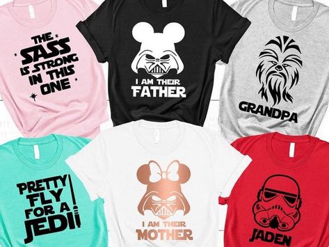 Disney Character Shirts, Family Disney Shirts Matching, Galaxy Edge, Star Wars T Shirts, Disney Family Shirts, Disney Family Vacation Shirts, Matching Family T Shirts, Matching Disney Shirts, Family Disney Trip