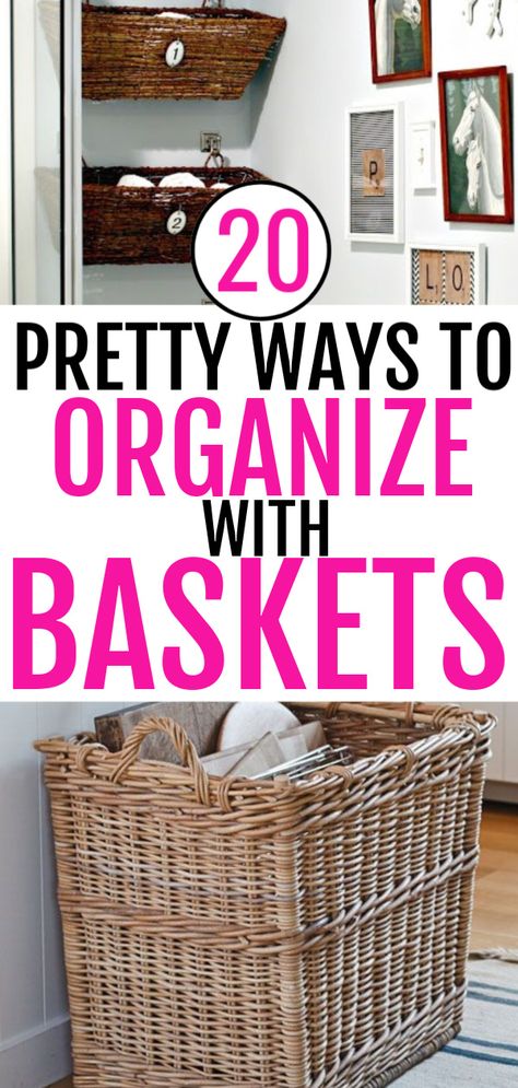 Baskets are not only pretty, they are functional too. You can use baskets for storage in every room of your home. Check out this cool list of ideas. Storage Baskets For Pantry, How To Use Baskets For Storage, What To Use Baskets For, Using Baskets For Storage, Basket Uses Organizing Ideas, How To Store Baskets, What To Put In Baskets For Decor, Shelves With Baskets For Storage, Basket Organization Ideas