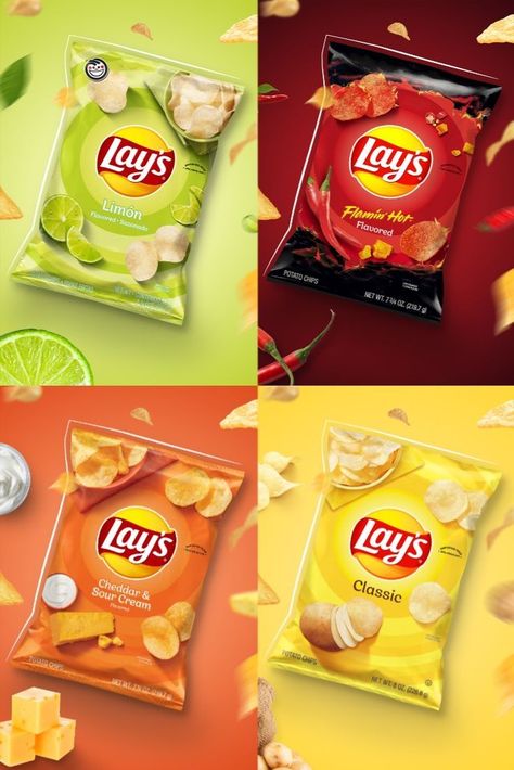 Sour Cream Potatoes, Potato Chip Flavors, Lays Chips, Chip Packaging, Food Logo Design Inspiration, Drinks Packaging Design, Juice Packaging, Logo Design Inspiration Creative, Chips Brands