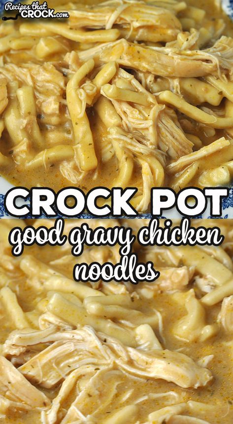 This Good Gravy Crock Pot Chicken Noodles recipe is comfort food at its best! It takes two family favorite recipes to create a new favorite! Crock Pot Chicken Noodles, Chicken Noodles Recipe, Gravy Chicken, Crockpot Chicken And Noodles, Family Favorite Recipes, Good Gravy, Chicken Crockpot Recipes Easy, Easy Crockpot Dinners, Chicken Noodles