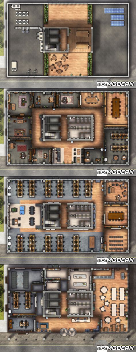 Click the link to download & find out more. #tomcartos #modern #tcmodern #battlemap #map #ttrpg #dnd #rpg #pathfinder #dungeons #dragons #everydayheroes #5e #d&d #free #city #urban #building #office #suite #rooftop #executive Cyberpunk Office, D20 Modern, Office Block, Building Office, Modern Warehouse, Architecture Blueprints, Cyberpunk Rpg, Building Map, Dnd World Map