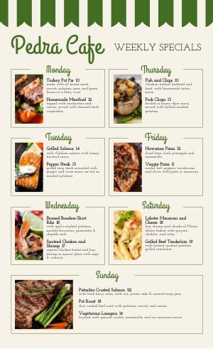 Daily Special Menu Templates that are Easy to Edit - MustHaveMenus Daily Menu Design, Daily Menu Ideas, Daily Specials Menu Design, Specials Menu Design, Breakfast Diner, Salad Menu, Food Truck Menu, Cafe Menu Design, Food Menu Template