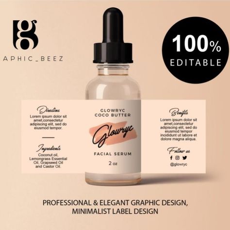 I will do your sleek and minimalist product label design Cosmetic Labels Design, Beauty Products Labels, Diy Serum, Beauty Branding, Essential Oil Labels, Cosmetic Labels, Cosmetic Packaging Design, Ingredient Labels, 타이포그래피 포스터 디자인