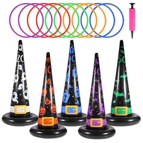 PRICES MAY VARY. 𝐌𝐚𝐠𝐢𝐜𝐚𝐥 𝐇𝐚𝐥𝐥𝐨𝐰𝐞𝐞𝐧 𝐅𝐮𝐧 - Transform your party with the Inflatable Witch Hat Ring Toss Game! Embrace the spooky season with witches, ghosts, pumpkins, bats, and tombstones in a thrilling challenge. 𝐔𝐧𝐟𝐨𝐫𝐠𝐞𝐭𝐭𝐚𝐛𝐥𝐞 𝐇𝐚𝐥𝐥𝐨𝐰𝐞𝐞𝐧 𝐌𝐞𝐦𝐨𝐫𝐢𝐞𝐬 - Elevate your gathering with these captivating Halloween Games! Kids and adults alike will cherish the laughter and joy. Strengthen hand-eye coordination as you compete and bond. 𝐁𝐮𝐢𝐥𝐭 𝐭𝐨 𝐋𝐚𝐬𝐭 Halloween Ring Toss, Witch Hat Ring Toss, Fun Halloween Games, Halloween Class Party, Halloween Scavenger Hunt, Halloween Sensory, Halloween Ring, Plastic Rings, Ring Toss Game