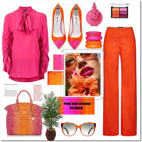 Fashion set Orange and pink created via Magenta And Orange Outfit, Orange And Hot Pink Outfit, Hot Pink And Orange Outfit, Pink And Orange Outfit Ideas, Orange And Pink Outfit, Flamingo Outfit, Hot Pink Outfit, Color Combos Outfit, Color Blocking Outfits