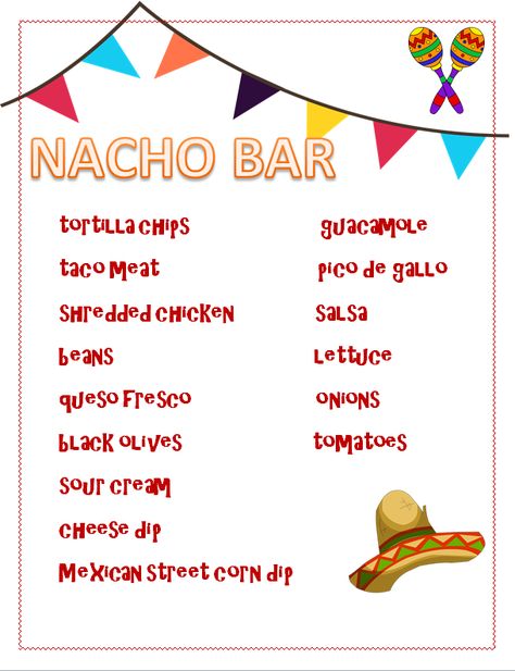 Teacher Nacho Bar, Nacho Bar Checklist, Nacho Bar Ideas Birthdays, Nacho Table Display, Nacho Bar Toppings, Nacho Table, Nacho Bar Ideas, Sandlot Party, Bar Themes