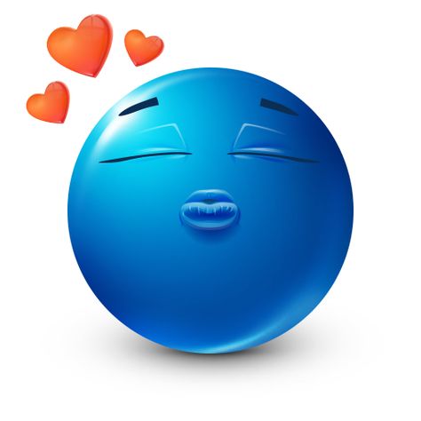 Send someone sweet this smiley that's got a lovable kiss to share. Blue Emoji, Blue Ball, Kiss, Red, Blue