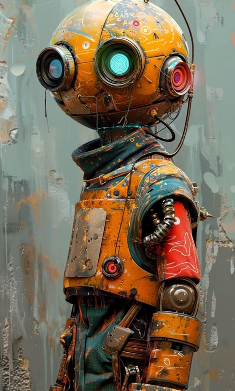 Cute Steampunk Robot, Old Robot Concept Art, Steampunk Robot Concept Art, Rocket Concept Art, Steampunk Robot Aesthetic, Ancient Robot, Robots Artworks, Science Fiction Design, Steampunk Robots