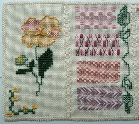 Flower Sampler Book – Pattern darning | A slight obsession with books Darning Stitch, Swedish Weaving, Antique Samplers, Stitch Book, Cross Stitch Alphabet, French Knot, Small Charms, Stitching Art, Hand Embroidery Patterns