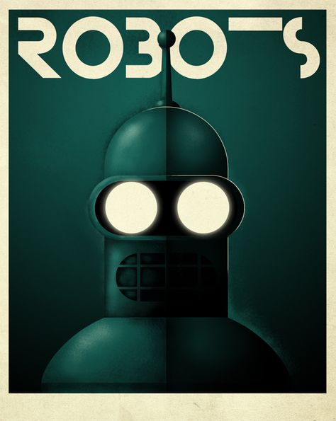 Robots by Grégoire GUILLEMIN, via Behance Robot Poster, Robot Images, Retro Robot, Arte Robot, Arte Cyberpunk, Art Deco Posters, A Robot, Robot Art, Futurama