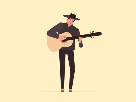 Guitar Animation, Character With Guitar, Guy Playing Guitar Drawing, Boy Playing Guitar Drawing, Character Playing Guitar, Playing Guitar Animation, Guitar Guy, B Roll, Animation Artwork