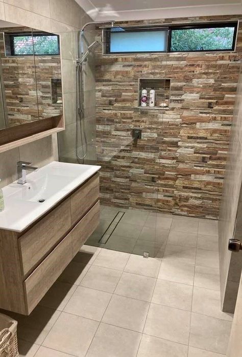 Cladding In Bathroom, Hybrid Flooring, Rose Mirror, Feature Tiles, Mirror Cabinet, Home Renovations, Dream Bathroom, Mirror Cabinets, Toilets