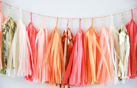 SUMMER SUNSET tissue tassel garland party by tasselandtwine Decorate A Bar Cart, Sunset Theme, Tissue Tassel Garland, Sunset Party, Wedding Shower Themes, Summer Party Themes, Tissue Pom Poms, Jumbo Balloons, Sweet Decoration