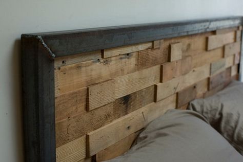 I really really like this headboard.  25 Cool DIY Projects And Ideas You Can Do Yourself Homemade Beds, Reclaimed Wood Headboard, Country Industrial, Headboard Ideas, Metal Headboard, Head Board, Reclaimed Wood Projects, Diy Headboards, Into The Wood