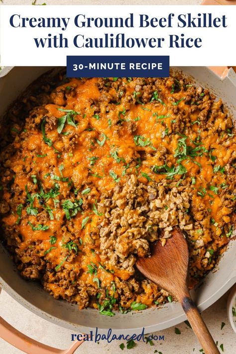 Cheese Cauliflower Rice, Creamy Ground Beef, Ground Beef Skillet, Hamburger Casseroles, Newest Recipes, Cheese Cauliflower, Beef Skillet, Hamburger Dishes, Buffalo Recipe