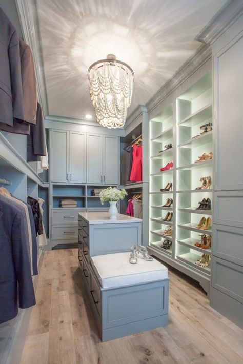 9 design elements to turn your closet into a space you want to spend time in. Master Closet With Small Island, Small Walk In Closet Ideas With Island, Master Closet Islands, Master Closet Design Layout With Island, Small Closet With Island, Narrow Closet Island, Chandelier Closet Walk In, Small Island In Closet, Walk In Closet Ideas With Island