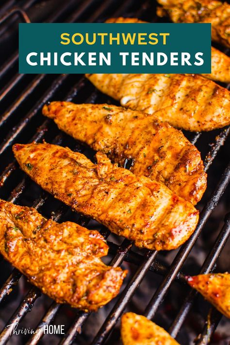 This southwest chicken recipe is sure to please all the eaters in your house. It’s easy, healthy, freezer-friendly, and full of flavor but not spicy. You can bake it or–even better–grill it! Southwest Seasoned Chicken, Southwest Chicken Marinade For The Grill, Southwestern Chicken Marinade, Southwest Chicken Recipes, Southwest Marinade, Southwest Chicken Marinade, Grilled Chicken Strips Recipes, Southwest Grilled Chicken, Chargrilled Chicken