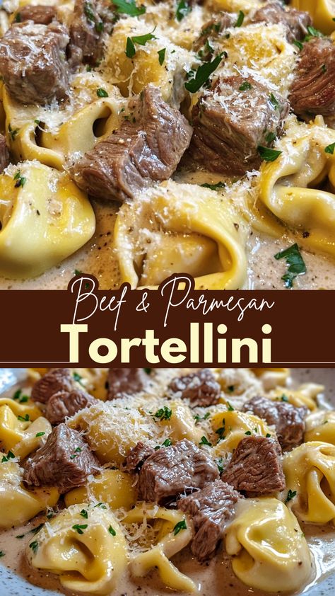 Beef & Parmesan Tortellini Dinner Ideas For Inlaws, Meat And Cheese Dinner Ideas, Easy Meals For Dinner Beef, Things To Do With Steak Meat, Dinner Menu Ideas Family, Cheese Steak Tortellini Pasta, Beef Tenderloin Pasta, Easy Dinner Recipes For Family Crockpot Main Dishes, Dinner Ideas Family Main Dishes