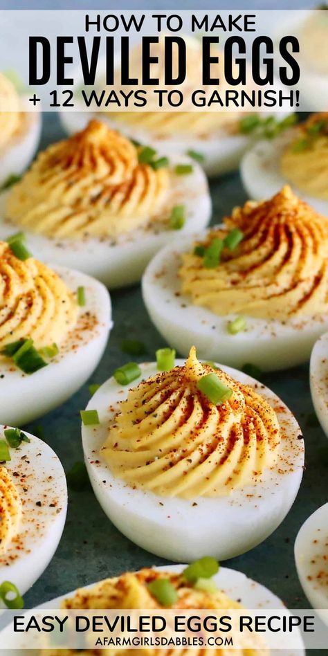 A beloved appetizer, this Classic Deviled Eggs recipe features an irresistibly creamy and tangy filling made with just a few basic ingredients. Make this easy deviled eggs recipe as written, or try some of my flavorful variation suggestions - I offer 12 different ways to garnish these poppable bites! Eggs Dinner Ideas, Dinner Whole 30, Casserole Recipes Chicken, Dinner Recipes Healthy Easy, Healthy Meals Easy, Health Recipes Easy, Eggs Deviled, Chicken Casserole Recipes, Chef Savvy