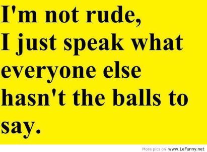 I'm not rude, I just speak what everyone else hasn't the balls to say! Witty Sayings, Funny Quotes About Life, Badass Quotes, New Energy, Funny Cartoons, The Words, Great Quotes, Funny Photos, Wise Words