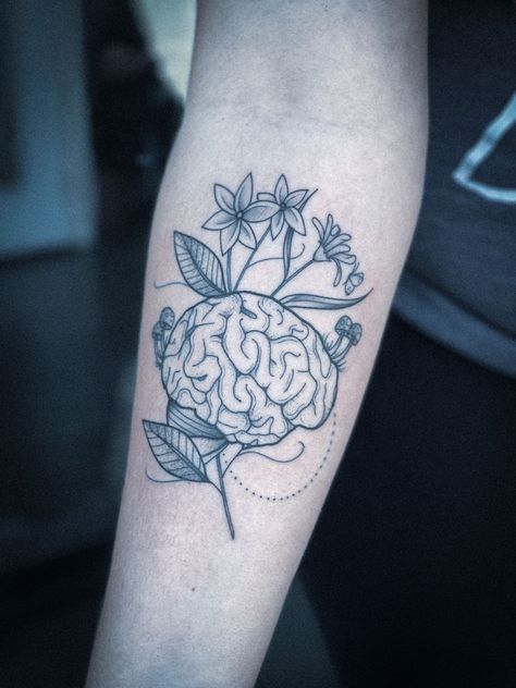 Floral Brain Tattoo, Floral Brain, Bloom Tattoo, Mother Tattoos For Children, Brain Tattoo, Tattoo Floral, Armband Tattoos, Mother Tattoos, Rose Colored Glasses