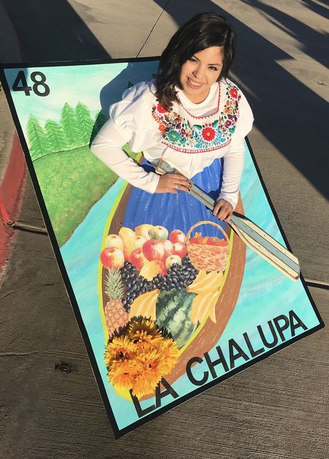 Loteria Halloween Costume | La Chalupa | Hispanic Costumes #LaChalupa #DIYCostumes #HispanicCostumes #MexicanCostumes #HalloweenCostume #Loteria #trickortreat Chalupa Costume, Loteria Halloween Costume, Loteria Costumes Ideas Diy, Loteria Costumes Ideas, Loteria Costume, Work Group Halloween Costumes, Mexican Ideas, Frozen Birthday Party Cake, Best Diy Halloween Costumes