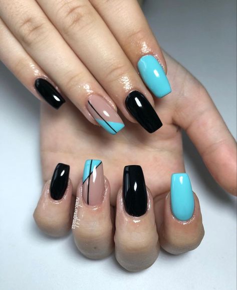 Squoval Nails Design Black, Teal Nail Ideas, Country Acrylic Nails, Cowboy Nails, Glitter French Nails, Diy Acrylic Nails, Happy Nails, Simple Gel Nails, Classy Acrylic Nails