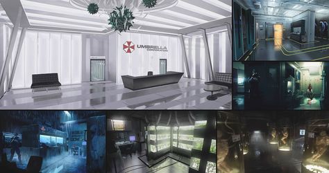 Umbrella Corporation Lab Concept Art Lab Concept Art, Labs Art, Spaceship Interior, Umbrella Corporation, Sci Fi City, Resident Evil 2, Game Concept Art, Environment Design, Futuristic Architecture