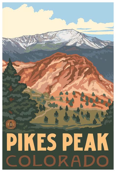 Colorado Art Prints, Colorado Posters, Pikes Peak Colorado, Colorado Art, Travel Artwork, Retro Travel Poster, Pikes Peak, Colorado Travel, National Park Posters