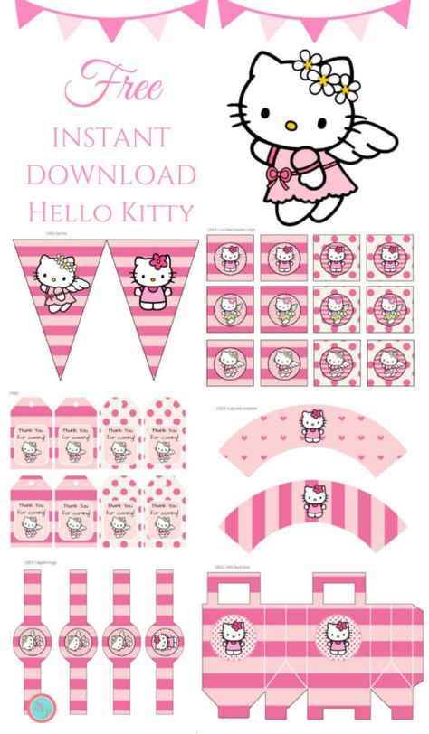 Freebies - Magical Printable Hello Kitty Cake Topper Free Printable, Printable Hello Kitty, Hello Kitty Baby Shower, Hello Kitty Birthday Theme, Hello Kitty Invitations, Hello Kitty Theme Party, Kitty Birthday Party, Diy Hello Kitty, Hello Kitty Printables