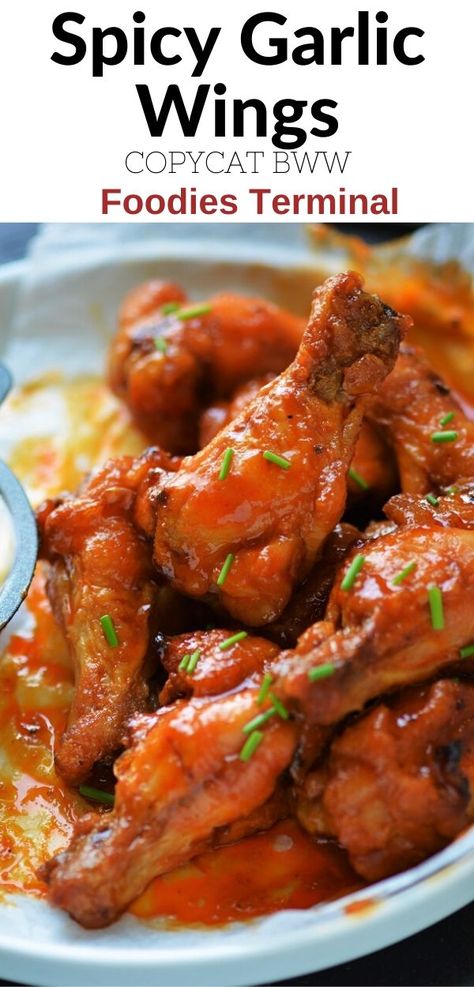 Copycat Buffalo Wild Wings, Chicken Wings In The Oven, Buffalo Wild Wings Sauces, Wings Spicy, Spicy Garlic Sauce, Wings At Home, Budget Dinner Recipes, Garlic Wings, Wings In The Oven