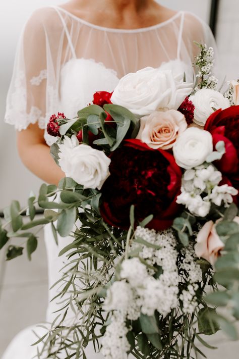 Burgundy Peonies, Magnolia Wedding, Church Weddings, Wedding Party Flowers, Montreal Wedding, Red Rose Wedding, Christmas Flower Arrangements, Bouquet Inspiration, Winter Wedding Colors