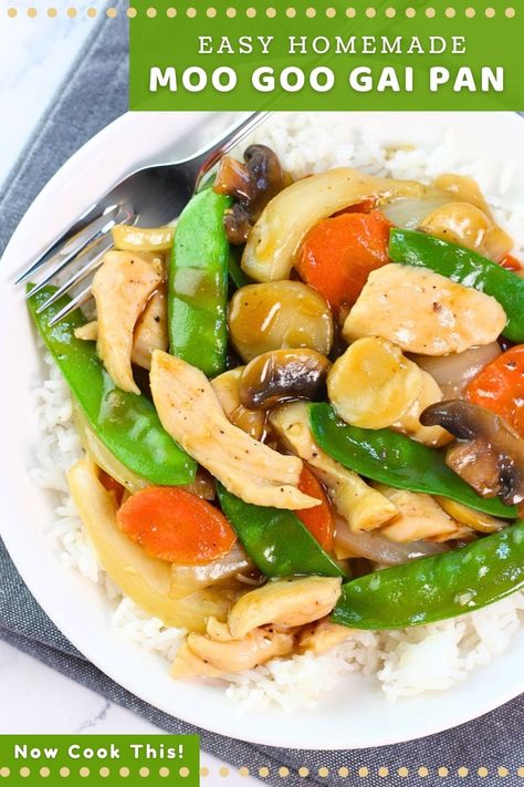 Chicken And Snow Peas Recipe, Moo Goo Gai Pan Recipe, Moo Goo Gai Pan, Snow Peas Recipe, Chinese Food Menu, Better Than Takeout, Asian Inspired Dishes, Water Chestnuts, Brown Sauce