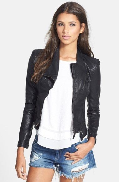 $98, Black Leather Jacket: Blank NYC Blanknyc Faux Leather Jacket. Sold by Nordstrom. Click for more info: https://lookastic.com/women/shop_items/93542/redirect Blank Nyc Leather Jacket, Leder Outfits, Vegan Leather Jacket, Faux Leather Moto Jacket, School Looks, Faux Leather Jacket, Blank Nyc, Leather Moto Jacket, Black Leather Jacket