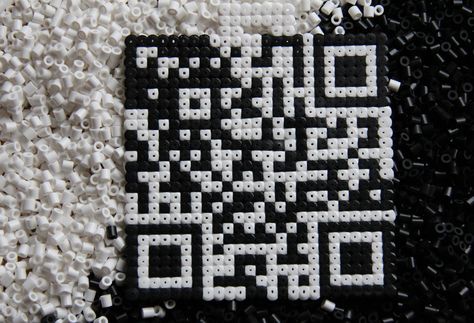 QR Code made out of plastic (Hama) beads. Afternoon Crafts, Coded Message, Hama Bead, Melty Beads, Melting Beads, Fuse Beads, Perler Bead Patterns, Qr Codes, Bead Patterns