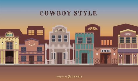 Wild west town background illustration Wild West Graphic Design, Wild West Illustration, Wild West Town, Town Background, Cowboy Town, Old West Town, Cool Background, Town Building, West Town