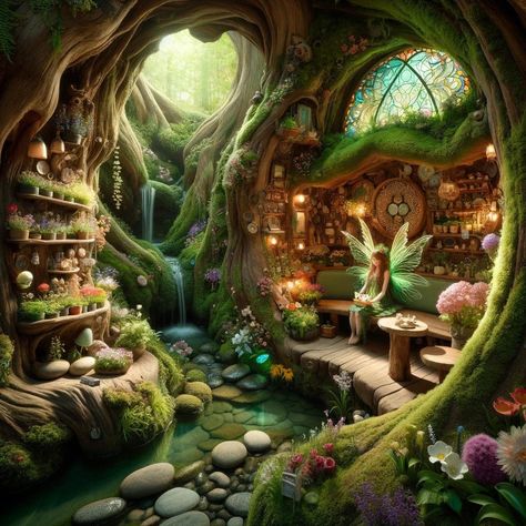 Fairy Home Interior, Fairy Land Magical Forest, Fairy House Interior, Fairy Palace, Wooden Library, Paris History, Fairy Tale Cottage, Storybook House, Dream Bedroom Inspiration