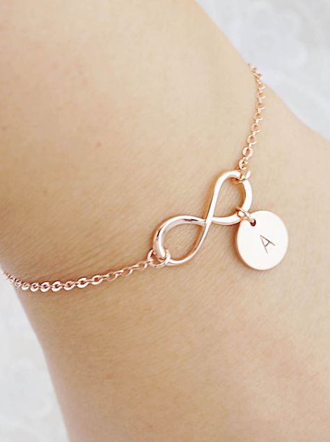 Personalized infinity bracelets in Rose Gold from EarringsNation Rose Gold weddings Blush Weddings Infinity bracelet Infinity Bracelets, Gold Bracelet Simple, Everyday Wear Jewelry, Gold Bracelet For Women, Bridesmaid Bracelet, A Bracelet, Initial Bracelet, Hand Jewelry, Girly Jewelry