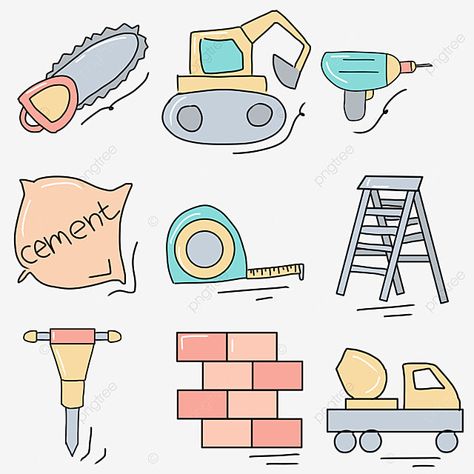 Construction Doodles, Drawing Construction, Drawing Equipment, Doodles Hand, Construction Drawing, Doodle Baby, Free Icon Set, Drawing Png, Cute Icon